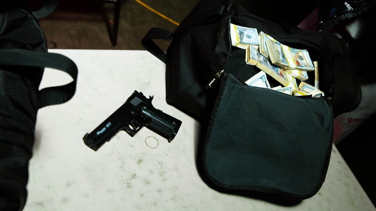 Saco de evidências policiais lacrado com etiqueta identificadora