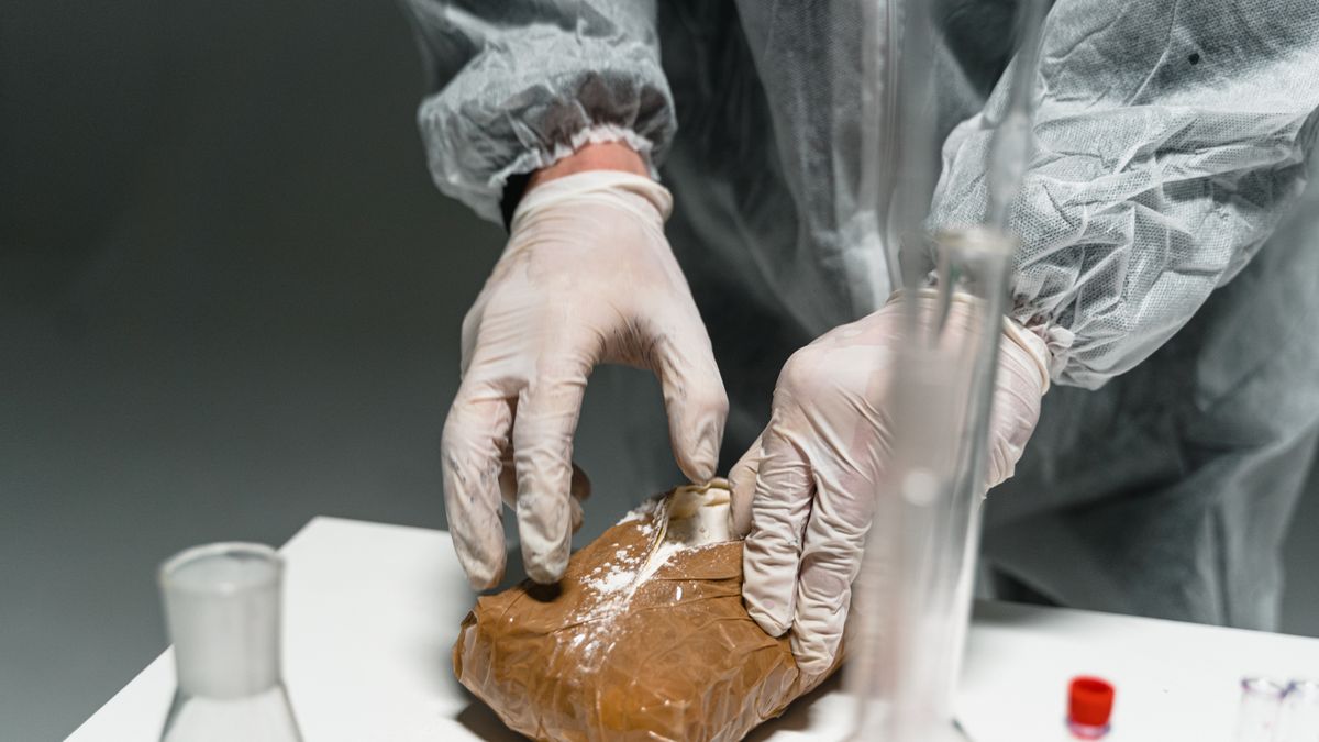 Peritos analisando smartphone com equipamentos forenses em laboratório