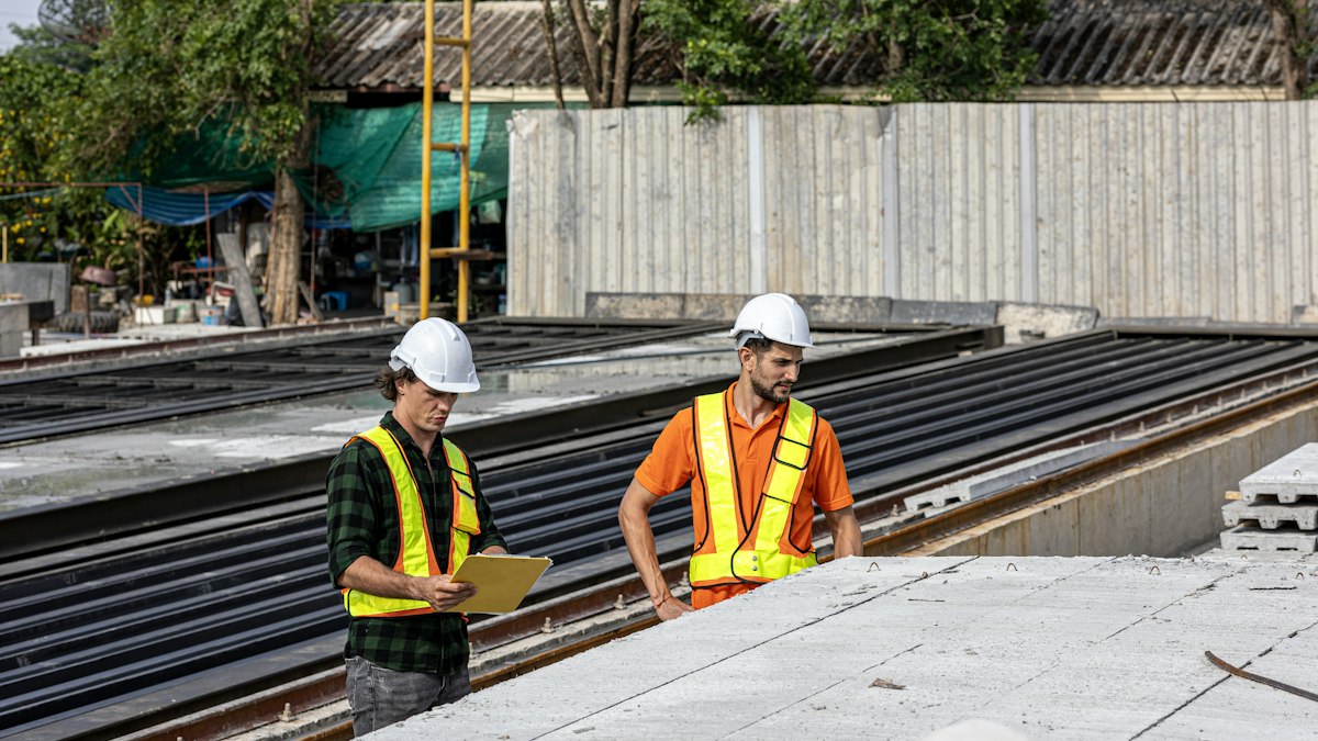 Equipe ferroviária reunida em frente a vagões, com EPI completo